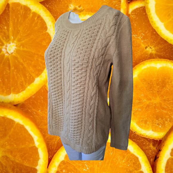 J. Crew Tan Cable Knit Crew Neck Long Sleeve Sweater Size Small - Picture 6 of 7